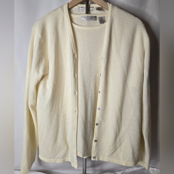 Carolyn Taylor Vintage Cream Knit Top & Button Cardigan Set | Size L - Picture 1 of 8